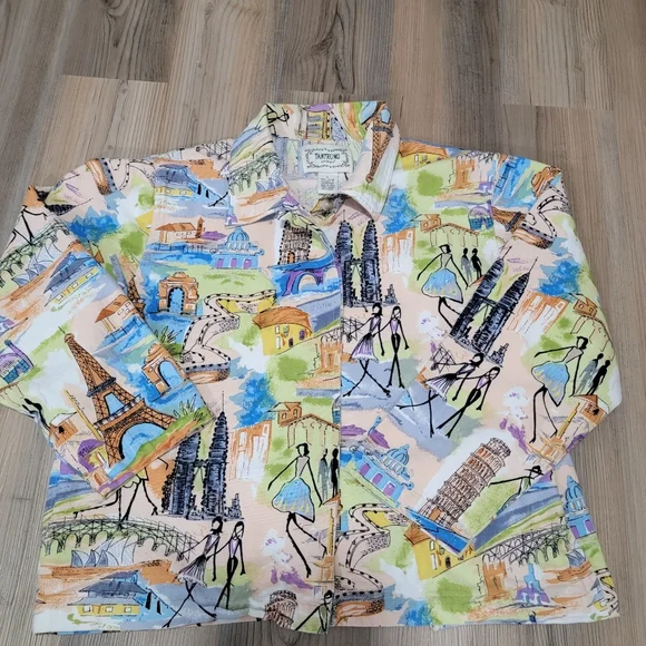 Vintage Oversized Tantrums Jacket Womens Size Large Paris France Print Colorful - Picture 1 of 6